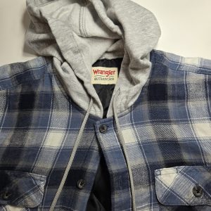 Wrangler Authentics S Plaid Flannel Blue Winter Jacket Quilted Lining Hooded