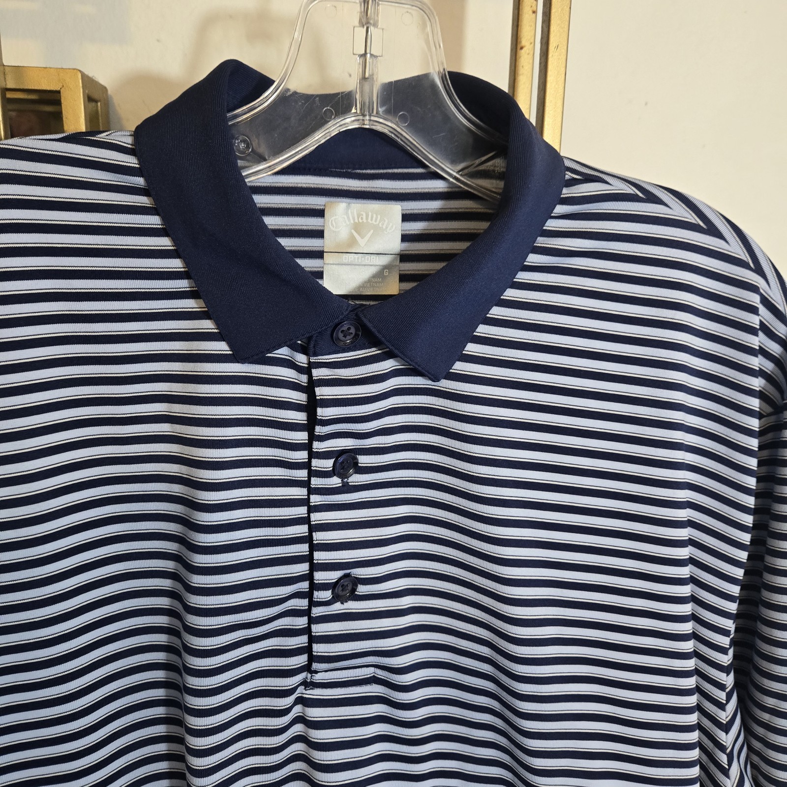 img_1771386550962_0-1.jpeg Callaway Shirt Mens Size L Golf Polo Opti-Dri Striped Print Blue