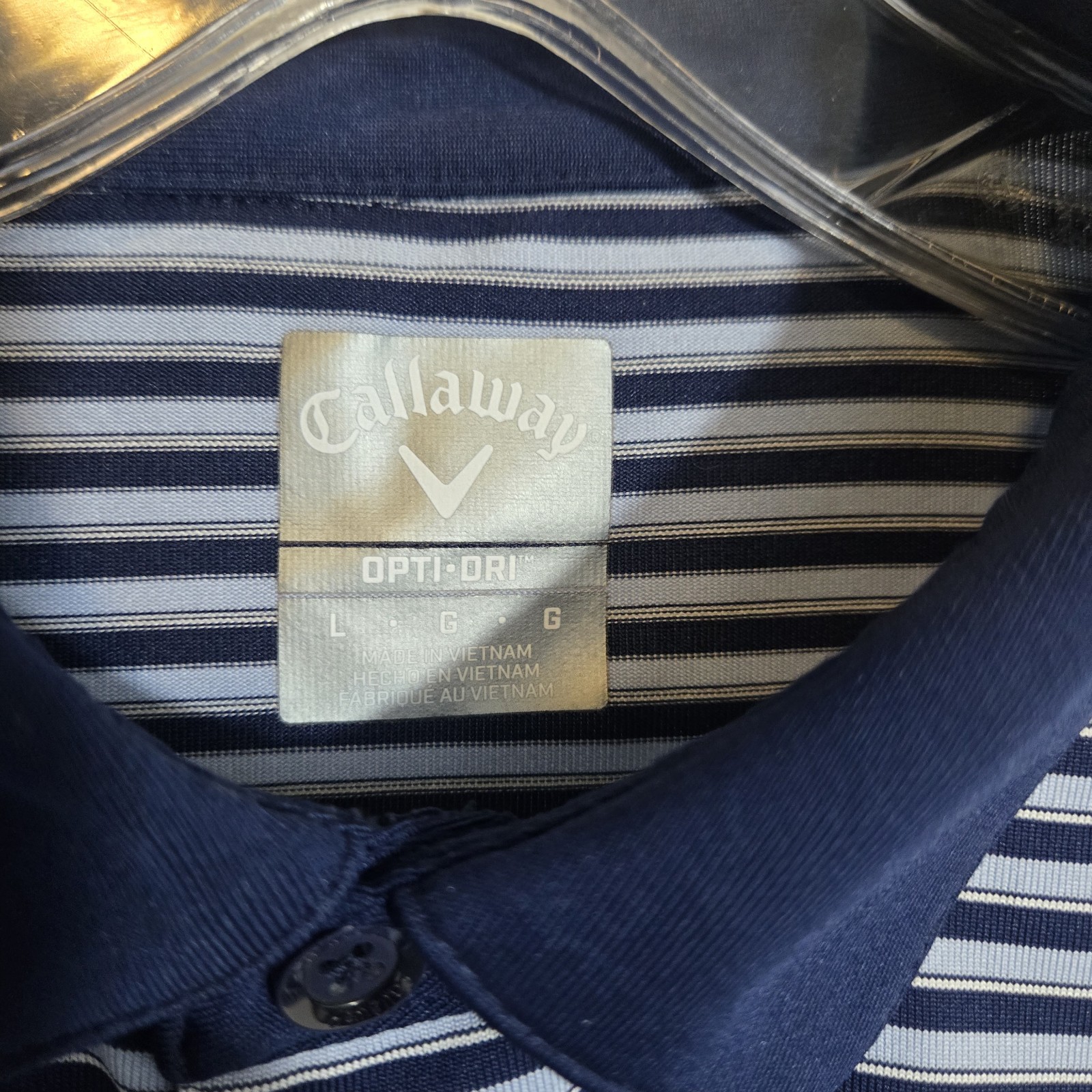 img_1771386552473_1-1.jpeg Callaway Shirt Mens Size L Golf Polo Opti-Dri Striped Print Blue - Image 2