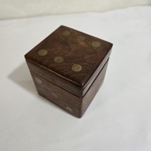 Wooden Dice Box With 5 Dice Brass Inlayed Brass Dots Handmade Game Storage Decor