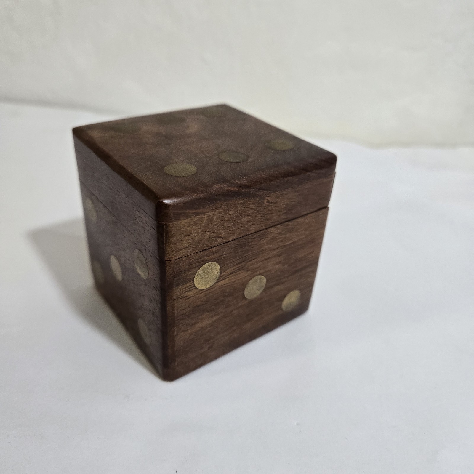 img_1771443732609_2-1.jpeg Wooden Dice Box With 5 Dice Brass Inlayed Brass Dots Handmade Game Storage Decor - Image 3