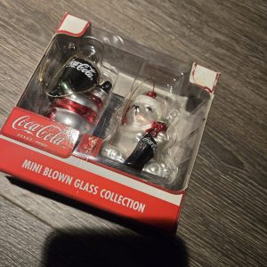 Vintage - Coca Cola Mini Blown Glass Collection, Polar Bear & Snowman Ornaments